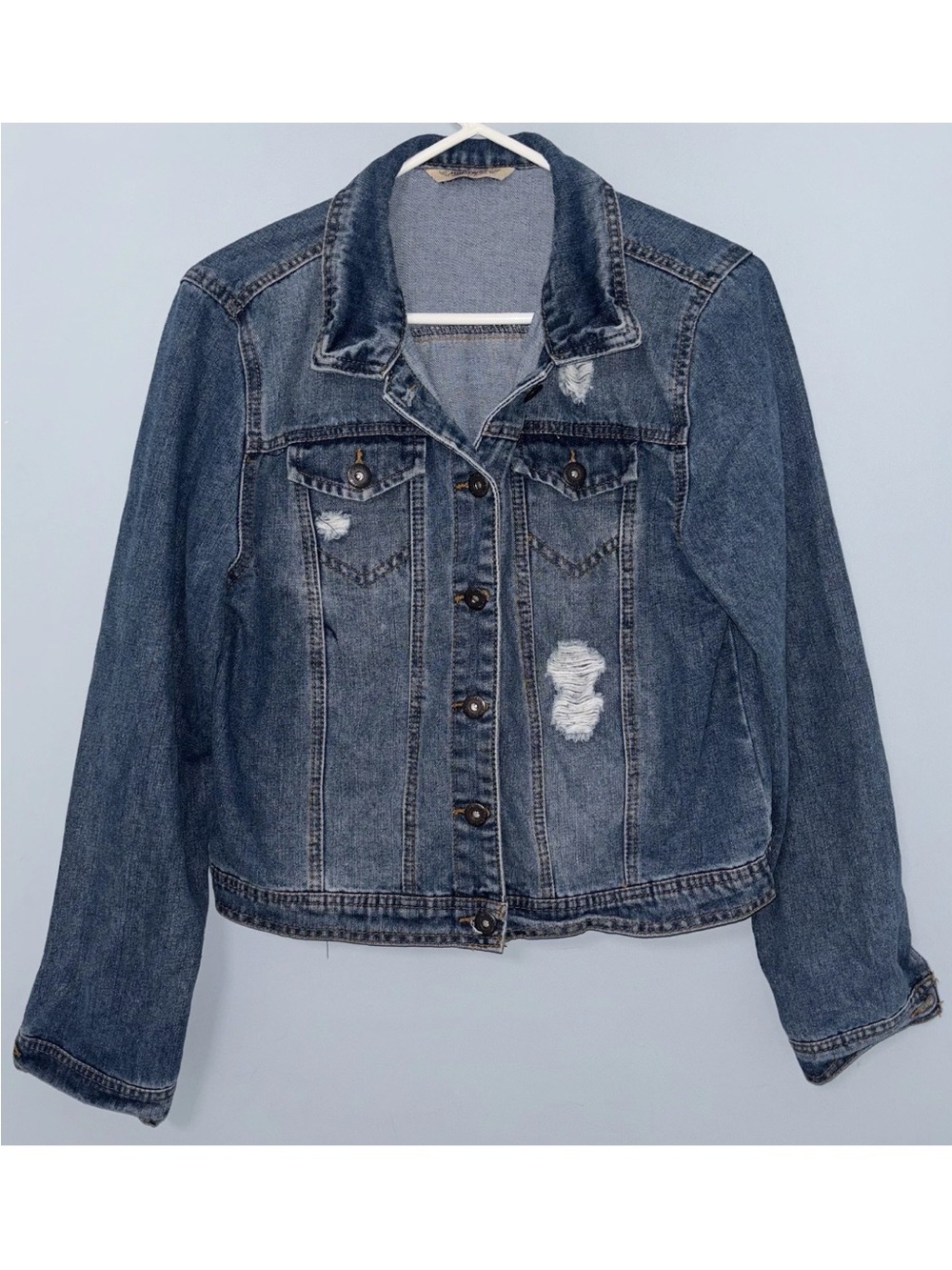 Highway Jeans Women's Juniors Large Distressed Blue Denim Jacket